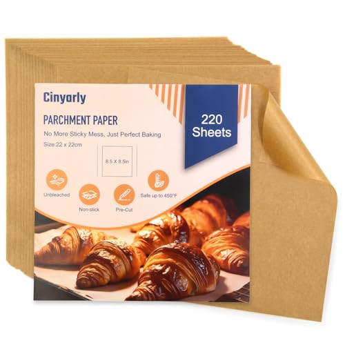 Cinyarly Non-Stick Parchment Paper Sheets - 220 Pcs, 8.5x8.5 Inch