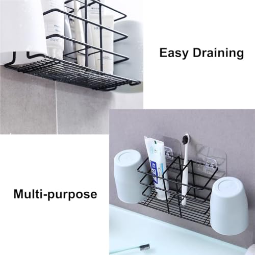 Wall-Mounted Toothbrush Holder with Cups - Black Metal Organizer