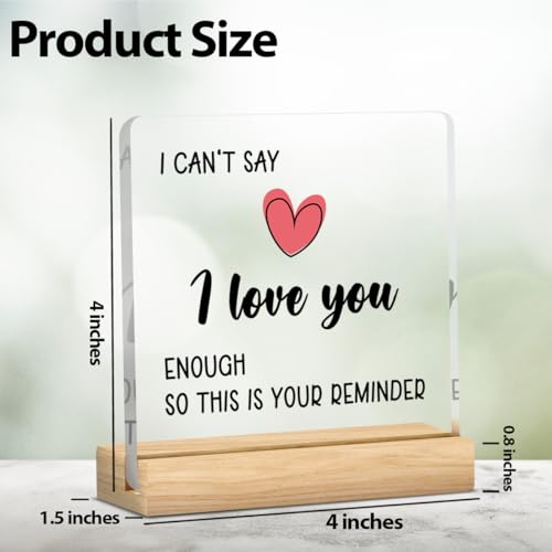 I Love You Acrylic Sign with Wooden Base - 4x4 Inch Romantic Gift