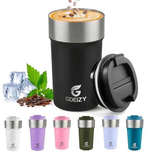 GDEIZY 17oz Insulated Travel Coffee Mug, Black Stainless Steel Tumbler