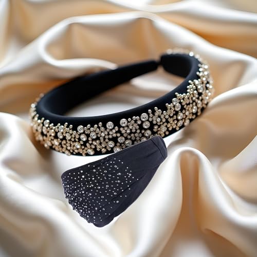 Cauaoa Black Rhinestone Makeup Headband Soft Elastic Hair Wrap