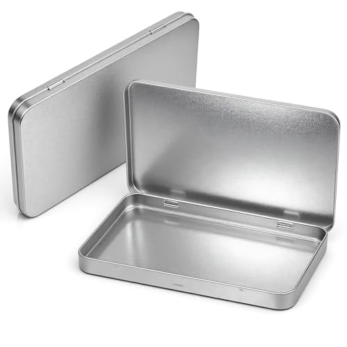 2 Pack Rectangular Metal Tins with Lids - 7 x 4.2 x 0.6 Inch for Storage