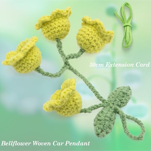Handmade Knitted Lily Flower Pendant for Car Mirror Decor