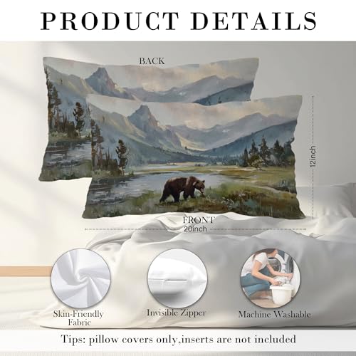 AJIPUX Rustic Bear Log Cabin Throw Pillow Cover 20x12 Inches for Couch Sofa Bed
