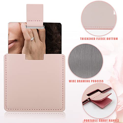 Huakaile Shatterproof Stainless Steel Compact Mirror with PU Leather Case, Pink