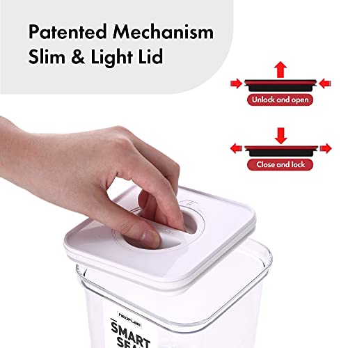 Neoflam Smart Seal 8pc Patent Airtight Kitchen Pantry Canister/Organizer Clear Plastic Container & Simple Twist Lids, 100% Leak Proof, Dishwasher Safe, BPA Free, Cereal, Dry Food Storage Set, White