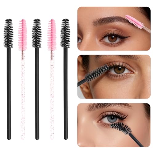 100 Pcs Disposable Mascara Wands & Eyelash Spoolies with Storage Case