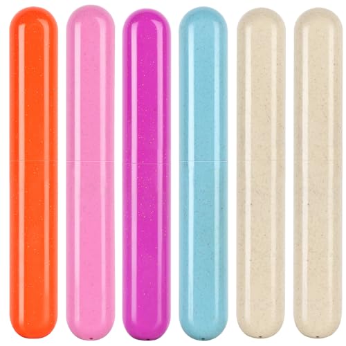 Eaezerav 6-Pack Wheat Straw Toothbrush Travel Case & Holder