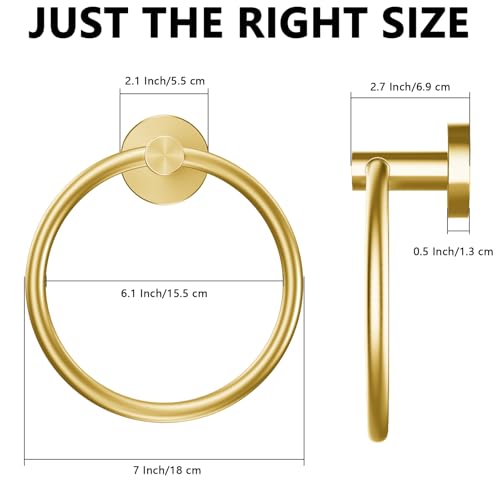 WOOPHEN 7-Inch Gold Stainless Steel Hand Towel Ring - Modern Wall-Mounted Towel Holder for Bathroom & Kitchen