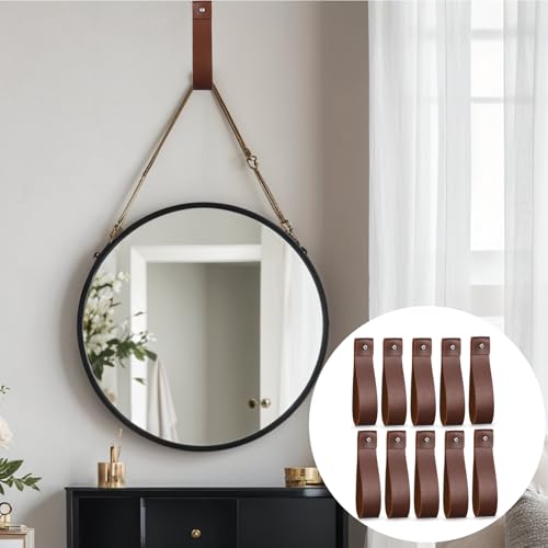 10pcs Brown PU Leather Hanging Straps Wall Hooks for Towels & Curtains