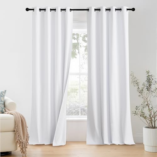 NICETOWN Blackout Window Curtain Panels Set of 2 Snow White 55"W x 96"L for Living Room