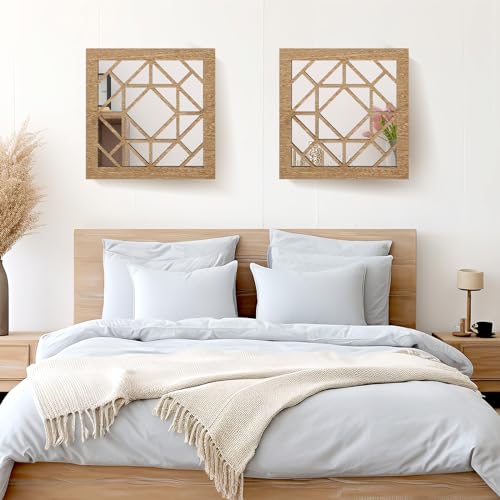 Rustic Farmhouse Square Wall Mirrors - Set of 2, 12x12 in