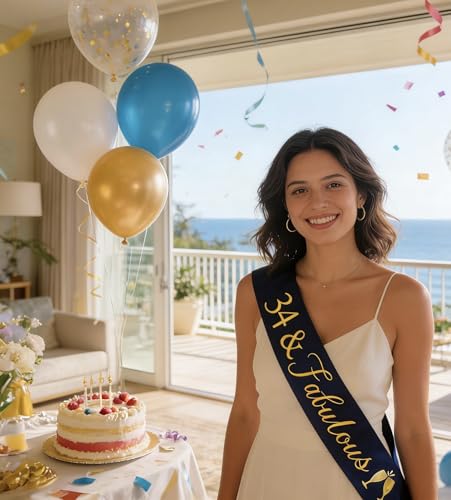 34 & Fabulous Sash - Black and Gold Birthday Accessory