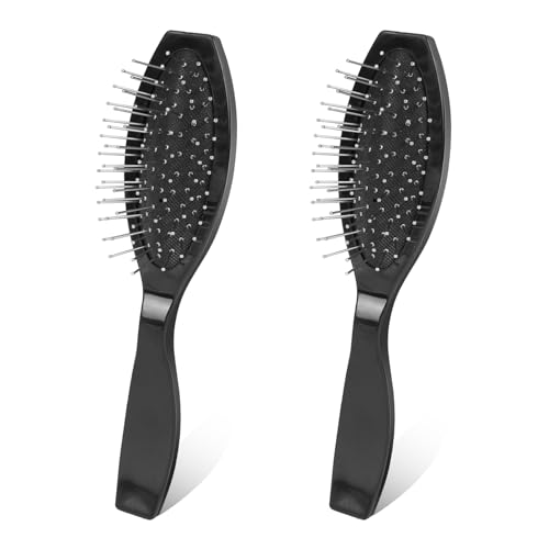 Mozeat Lens Stainless Steel Wig Brush 2 Pack Wire Cushion Comb for Synthetic Hair and Extensions, Black