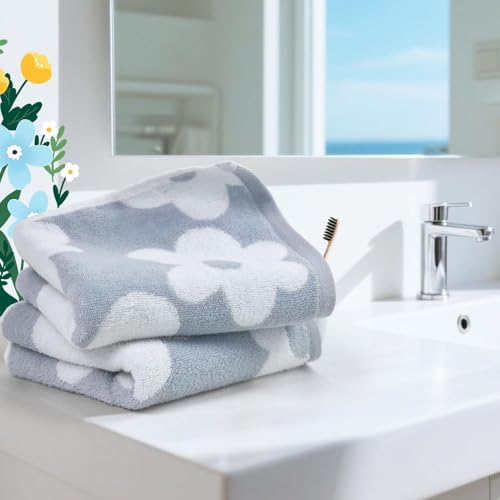 Dusty Blue Floral Hand Towels Set of 2 - Jacquotha Bathroom Towels
