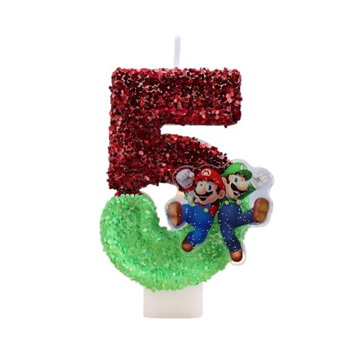 Mario Number 5 Birthday Candle Topper - Fun Party Decoration