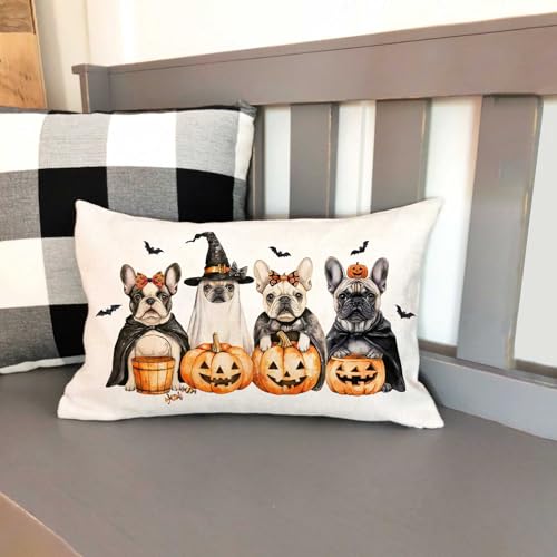 Halloween Bulldog Pillow Cover 12x20 Decorative Throw Cushion for Couch Sofa