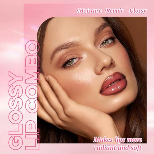 HOSIILY Nourishing Lip Gloss and Brown Lip Liner Combo Set