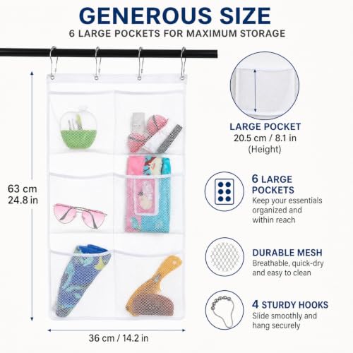 Bsagve 2 Pack Mesh Shower Caddy Organizer with 6 Pockets for Bath Toys