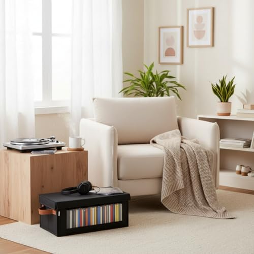 Windyun Stackable CD Storage Box, 2-Pack, Holds 74 CDs with Window & Zipper