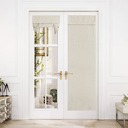 NICETOWN Linen Blackout French Door Curtain - 26" x 72", Natural