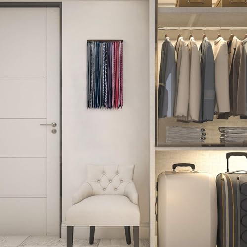 Mkono Wall-Mounted Tie Organizer Rack with 20 Hooks - Space-Saving Storage for Ties, Belts, and Scarves