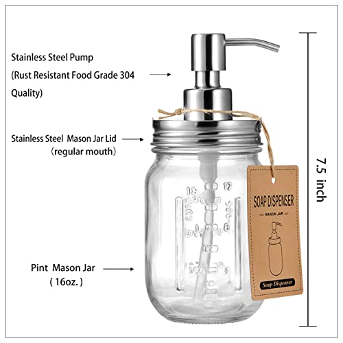 Amolliar 16oz Mason Jar Soap Dispenser with Brushed Nickel Pump