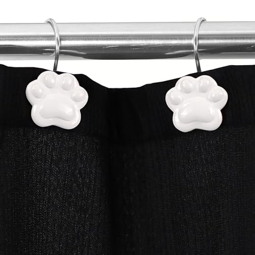 Popkozzi Cat Paw Print Shower Curtain Hooks - 12Pcs Rustproof Rings