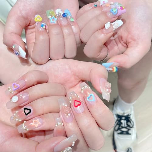 Kachimoo Kawaii Nail Charms 200 PCS Colorful Resin Heart and Star Gems
