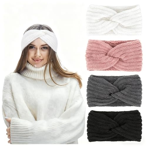 TIOSRU 4-Pack Knit Ear Warmer Headbands for Women Winter Cold Weather