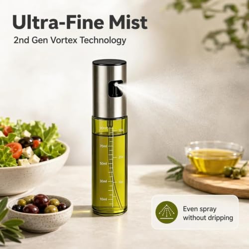 Eavkoar Olive Oil Sprayer - 100ml Light-Blocking Glass for Air Fryers & BBQ