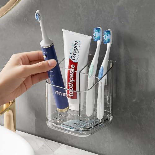 3-Slot Detachable Toothbrush Holder - Clear Wall-Mounted Bathroom Organizer