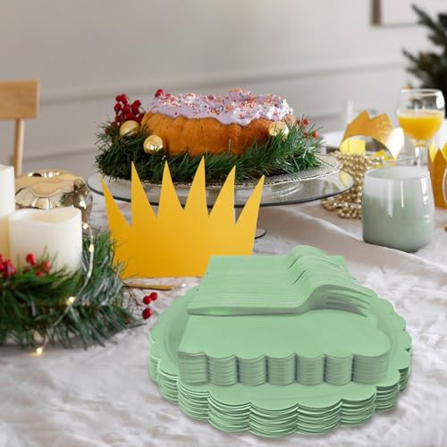 7-Inch Sage Green Scalloped Paper Plates and Napkin Set for 25 Guests