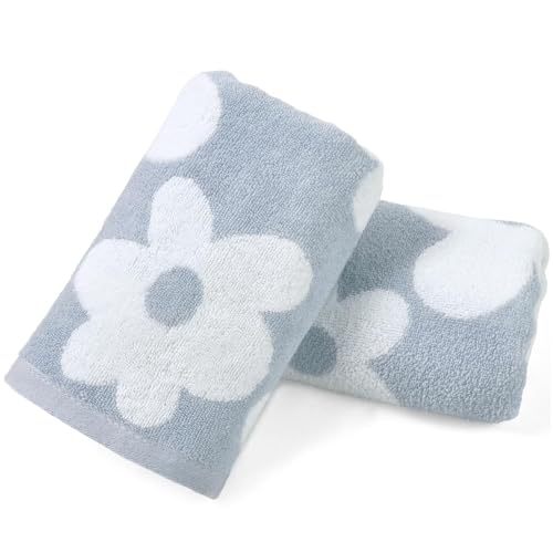 Dusty Blue Floral Hand Towels Set of 2 - Jacquotha Bathroom Towels