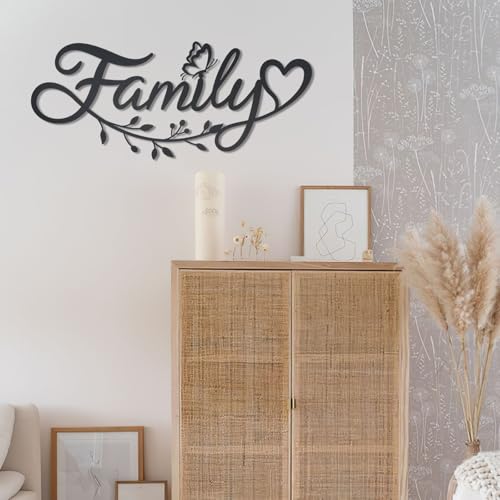 OYEFLY Metal Family Wall Art Decor - 14.5-Inch Black Metal Wall Sign