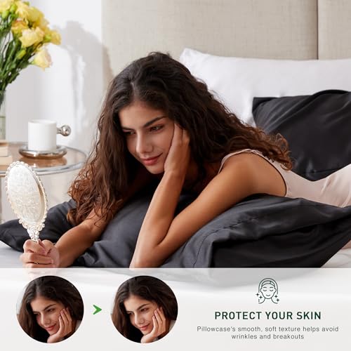 Love's Cabin Satin Pillowcase Set of 2, Queen Size Black 20x30
