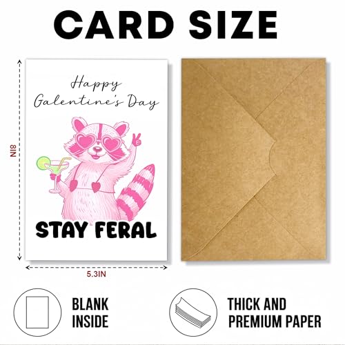 Funny Galentine’s Day Card - Stay Feral Raccoon Best Friend Gift