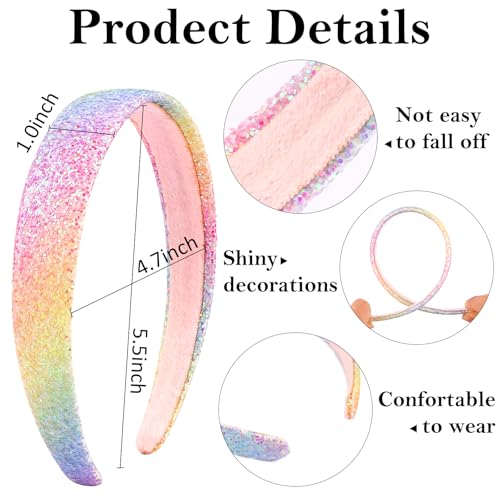 Chanaco Glitter Headbands for Girls 6-Pack Rainbow Sparkle Hair Accessories