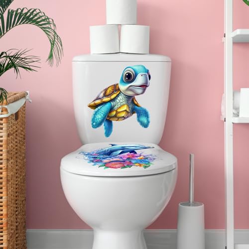 Ocean Animals Toilet Seat Stickers - 3pcs Waterproof Decals