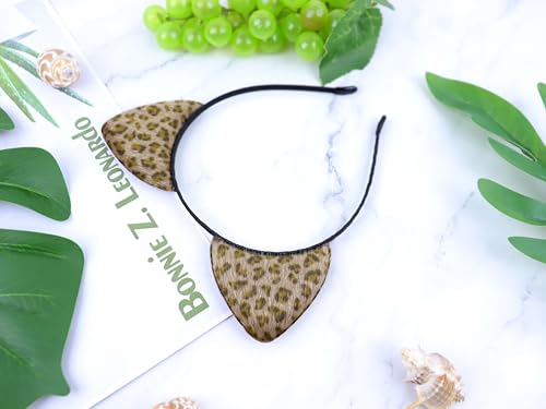 Leopard Print Cat Ears Headband Fluffy Animal Costume Hair Hoop