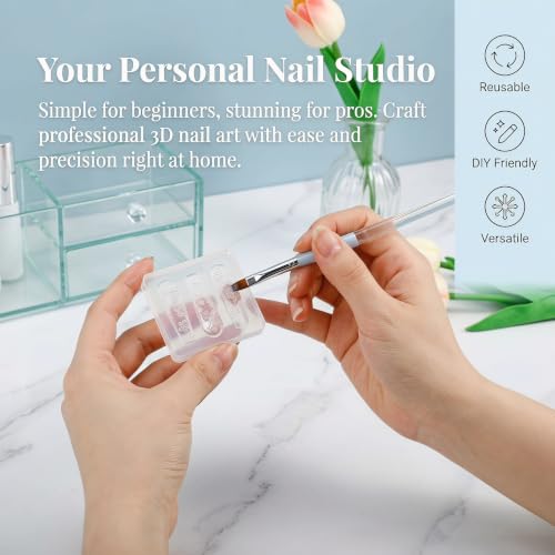 Goufaju Silicone Flower Nail Art Molds, 3D Floral Manicure Charms Template