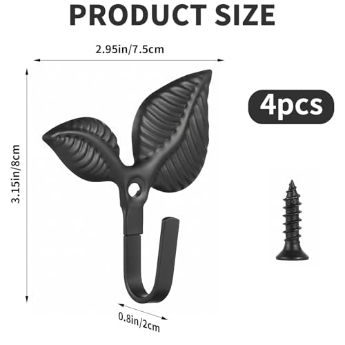 Leaf-Shaped Iron Wall Hooks - 4 Pack Decorative Coat Hooks