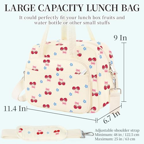 WOBAGMEN Cherry Corduroy Insulated Lunch Box for Women