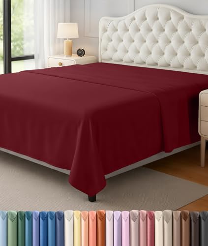 Utopia Bedding Queen Flat Sheet - Ultra Soft Brushed Microfiber, Burgundy