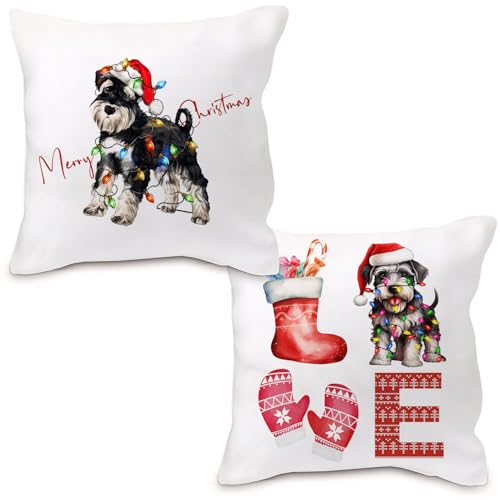 Schnauzer Christmas Pillow Covers - 18x18 Flannel Set of 2