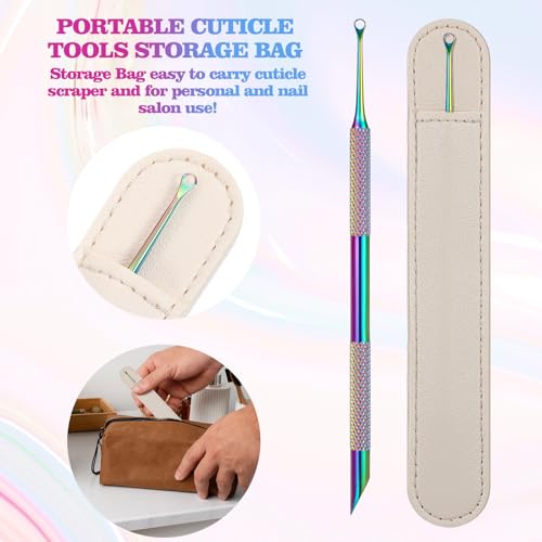 Dual-Ended Cuticle Pusher & Scraper Tool with Leather Case and Files