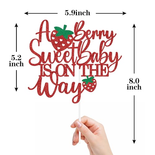 A Berry Sweet Baby is on the Way Red Glitter Cake Topper for Parties