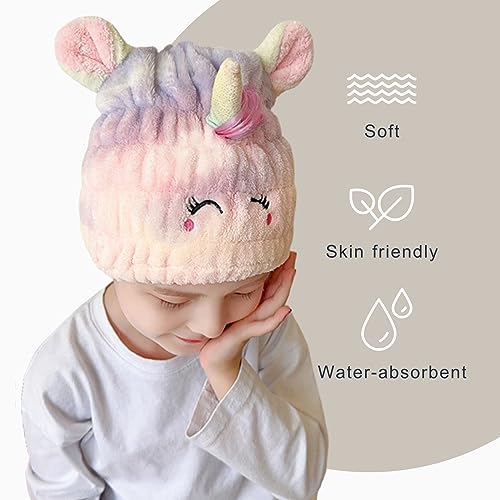 LCBD Unicorn Microfiber Hair Towel Wrap for Kids - Quick Drying Hair Cap