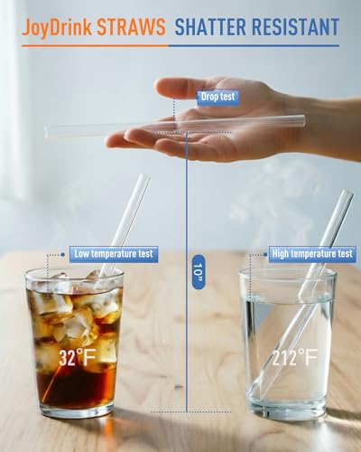 JoyDrink 16pcs Reusable Glass Straws Set - Short & Long, Dishwasher Safe
