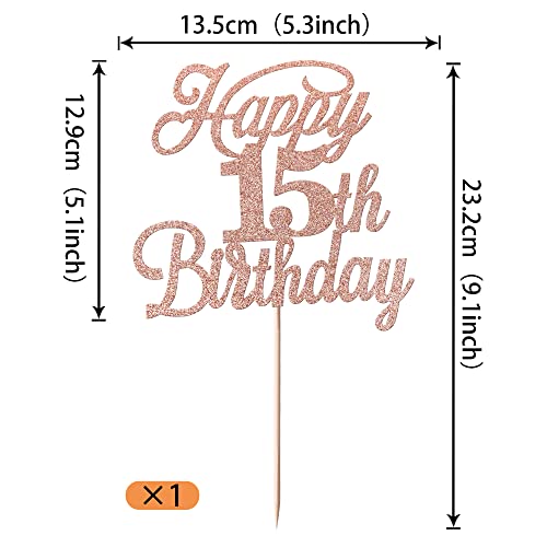 Rose Gold Glitter 15th Birthday Cake Topper - 15 & Fabulous Party Decoration